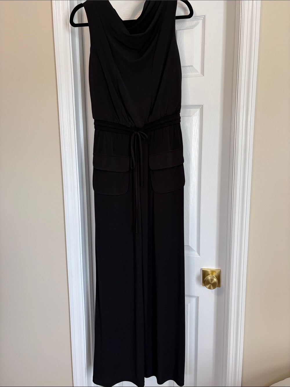 Vince Camuto Black Sleeveless Maxi Dress with Waist Tie